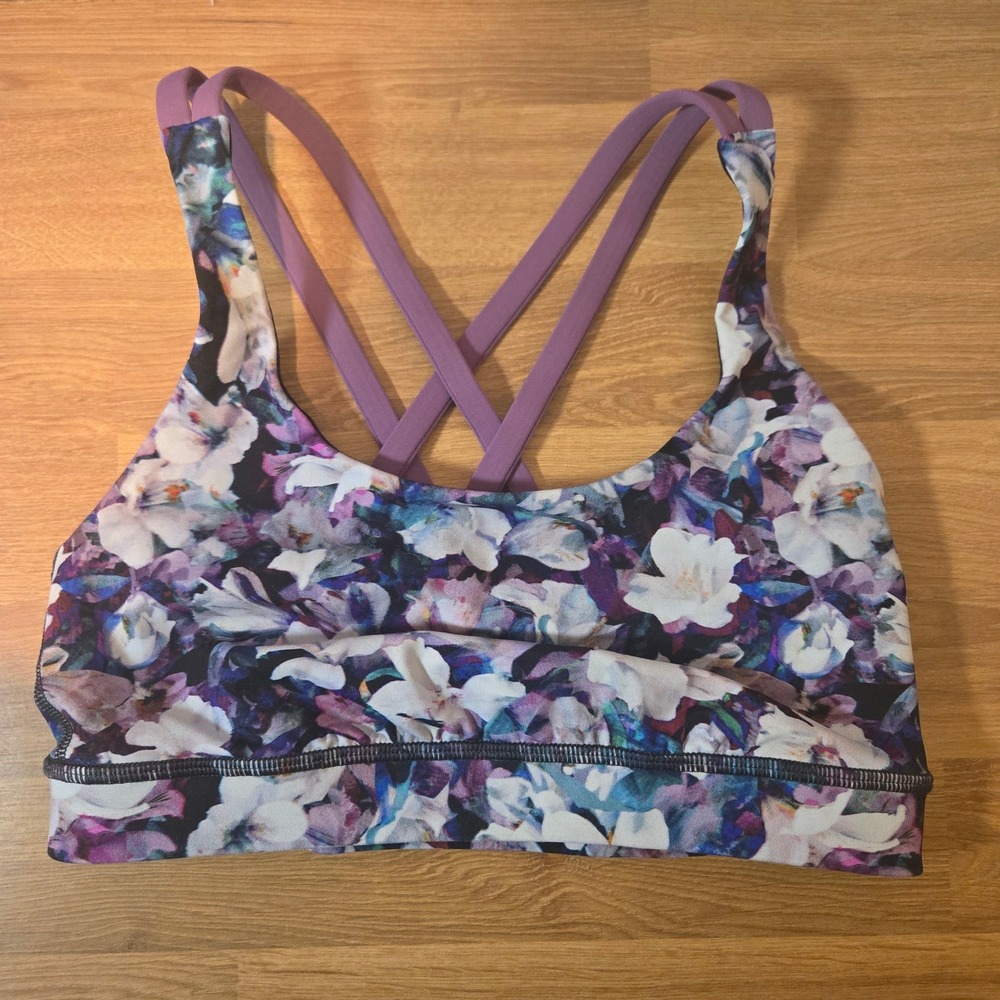 Lululemon Bra Womens 4 Energy Sports Flowerescent Multi Floral Strappy Purple